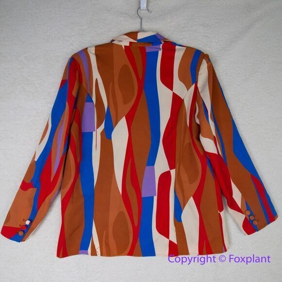 New! Hosbjerg Anthropologie Greta Adele Blazer geometric abstract print red blue - Picture 11 of 16